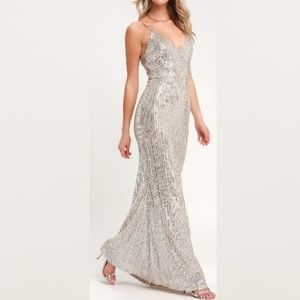Silver Sequin Maxi Dress - NEW - SIZE: SMALL